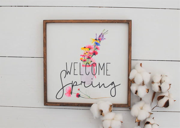 WELCOME SPRING FARMHOUSE Sign |  Watercolor Spring Decor  |  Modern Rustic Spring Sign