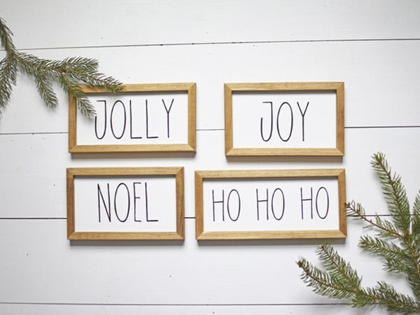 FARMHOUSE CHRISTMAS SIGNS | Perfect for Tier Trays, Mantles & Shelves | Ho Ho Ho Jolly Noel Joy