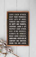 Love Each Other Family Wood Sign | Family Rules Sign | Family Farmhouse Style Sign | You are Loved Sign