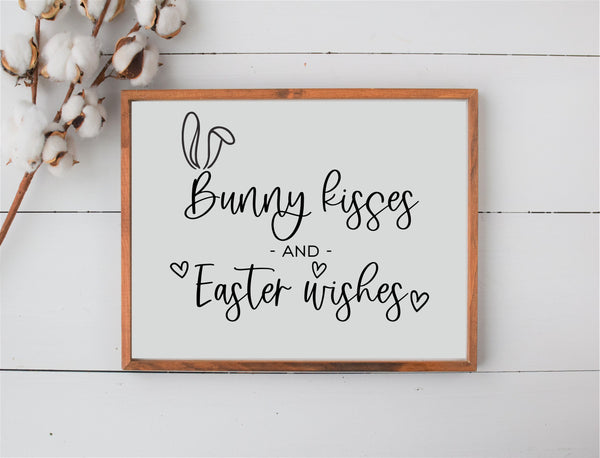 Bunny Kisses and Easter Wishes Wood Sign | Farmhouse Sign | Easter Spring Decor