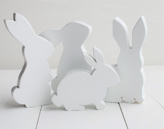 Wood EASTER BUNNY Table TOPPER / Mantle Decor  |  Wooden Bunnies Cutouts