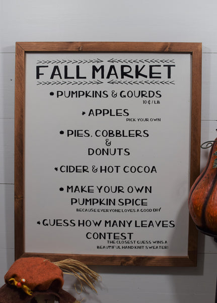 FALL MARKET Farmhouse Sign | Fall Market Wood Sign - WHITE