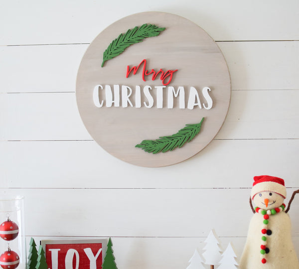 MERRY CHRISTMAS 3D Round Sign 18" | Christmas Decorations