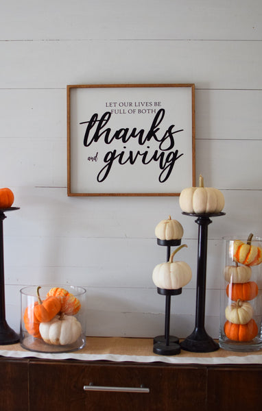 Thanks and Giving Farmhouse style Thanksgiving Sign in White  |  Fall Sign  | Autumn Decor