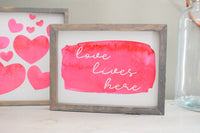 LOVE LIVES HERE Modern Farmhouse Style Sign | Watercolor Wood Sign | Modern Rustic Love Sign
