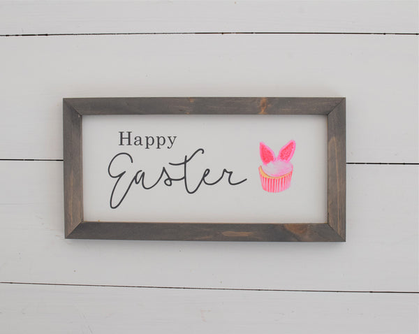 HAPPY EASTER FARMHOUSE Sign with Watercolor Bunny Ears