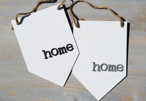 HOME 3D BANNER SIGN |  Modern Home Wood Banner Sign