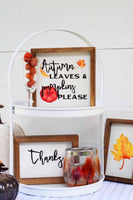 AUTUMN LEAVES + THANKS + Gold Leaf Signs Set of 3 | Fall Tier Tray Signs | Sign Set Autumn