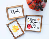AUTUMN LEAVES + THANKS + Gold Leaf Signs Set of 3 | Fall Tier Tray Signs | Sign Set Autumn