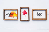 PUMPKIN Vibes + FALL + Red LEAF Signs Set of 3 | Fall Tier Tray Signs | Sign Set Autumn