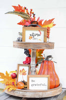 AUTUMN Vibes + Be GRATEFUL + Orange LEAF Signs Set of 3 | Fall Tier Tray Signs | Sign Set Autumn