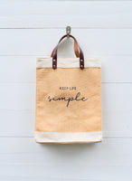 Eco Friendly JUTE + LEATHER Market Bag | ReUSABLE  CANVAS Bag |  Jute Canvas Tote Bag