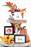 Hello FALL, PUMPKIN & Give Thanks Set of 3 TIER Tray Signs + Mug