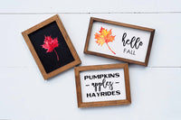 Hello FALL + PUMPKINS, Apples Hayrides + Autumn LEAF Signs Set of 3