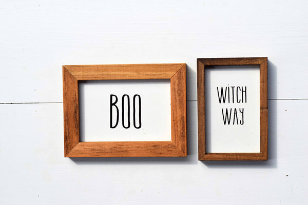 BOO + WITCH Way Set of 2 | Fall  HALLOWEEN Tier Tray Signs | Sign Set Autumn