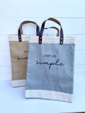 Eco Friendly JUTE + LEATHER Market Bag | ReUSABLE  CANVAS Bag |  Jute Canvas Tote Bag