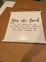 YOU ARE LOVED Scroll Style Wall Sign | Little Boys Wood Wall Sign Decor | Baby Boy Decor