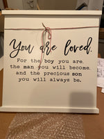 YOU ARE LOVED Scroll Style Wall Sign | Little Boys Wood Wall Sign Decor | Baby Boy Decor