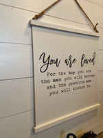 YOU ARE LOVED Scroll Style Wall Sign | Little Boys Wood Wall Sign Decor | Baby Boy Decor