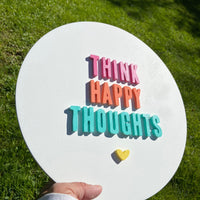 Thank Happy Thoughts Wood Sign | Happy Thoughts 3D Wall Decor | Colorful Happy Wood Sign