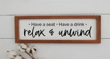 Relax & Unwind Wood Sign | Relax Home Decor Wall Sign | Relax and Unwind Farmhouse Style Sign