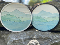 Mountain Wall Decor | Round Wood Mountain Wall Art | Round Mountain Wall Scene