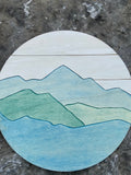 Mountain Wall Decor | Round Wood Mountain Wall Art | Round Mountain Wall Scene