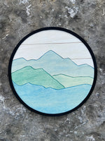 Mountain Wall Decor | Round Wood Mountain Wall Art | Round Mountain Wall Scene