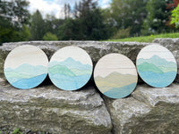 Mountains Wall Decor | Round Wood Mountain Scene Wall Art | Round Mountain Wall Scene