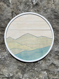 Mountains Wall Decor | Round Wood Mountain Scene Wall Art | Round Mountain Wall Scene