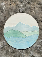 Mountain Wall Decor | Round Wood Mountains Wall Art | Round Landscape Wall Scene