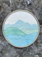 Mountain Wall Decor | Round Wood Mountains Wall Art | Round Landscape Wall Scene