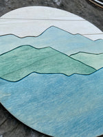 Mountain Wall Decor | Round Wood Mountain Wall Art | Round Mountain Wall Scene
