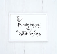 Bunny Kisses and Easter Wishes Wood Sign | Farmhouse Sign | Easter Spring Decor