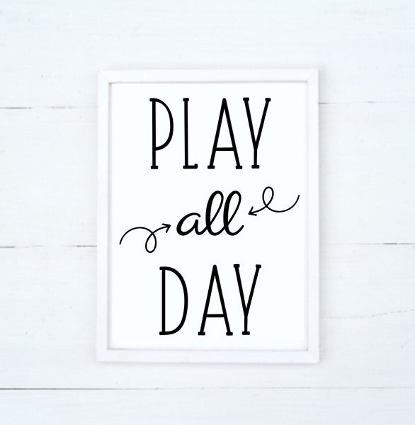 Play All Day Wood Sign | Children's Decor | Kids Room Sign | Playroom Sign