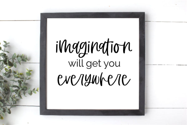 Imagination Will Get You Everywhere Wood Sign | Albert Einstein Sign | Imagination Wall Decor